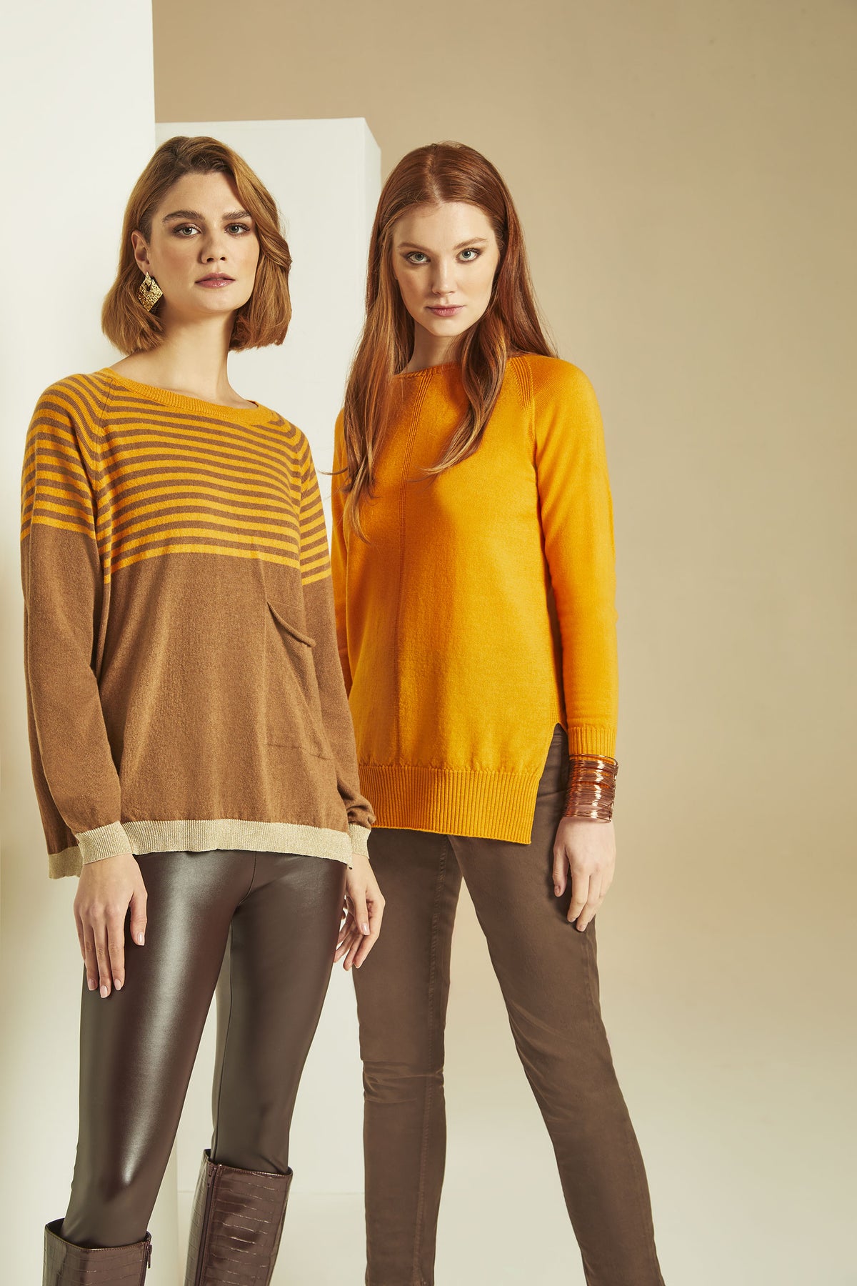 Crew neck jumper with lurex stripes