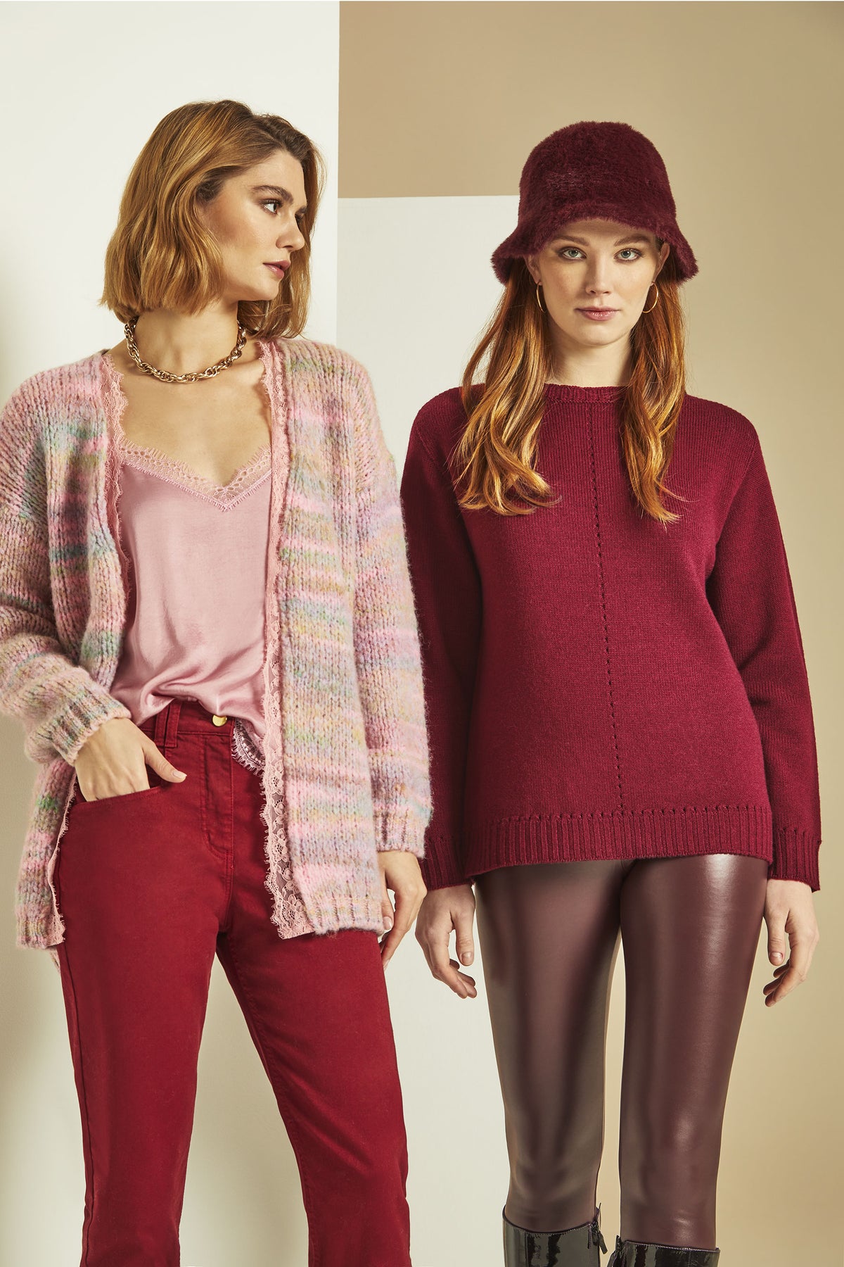 Pink melange cardigan with lace