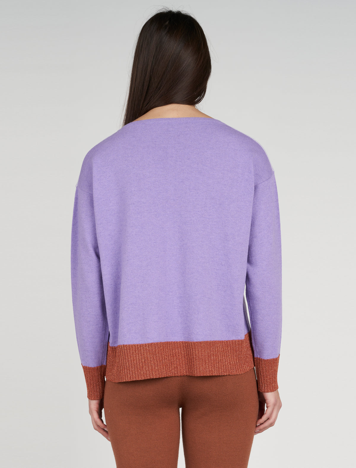 Two-tone lurex crew-neck jumper with contrasting trim and cuffs