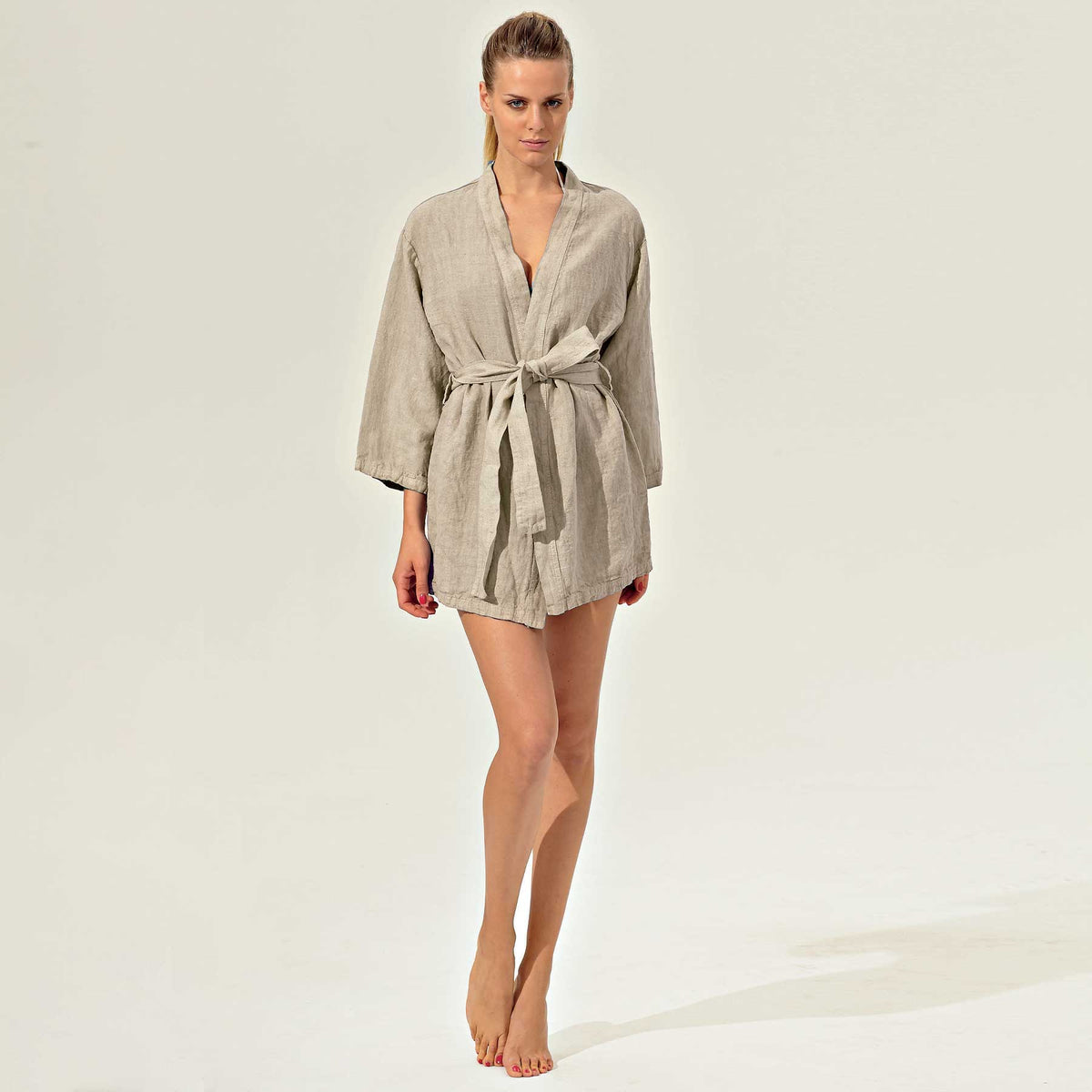 Short unisex linen kimono
