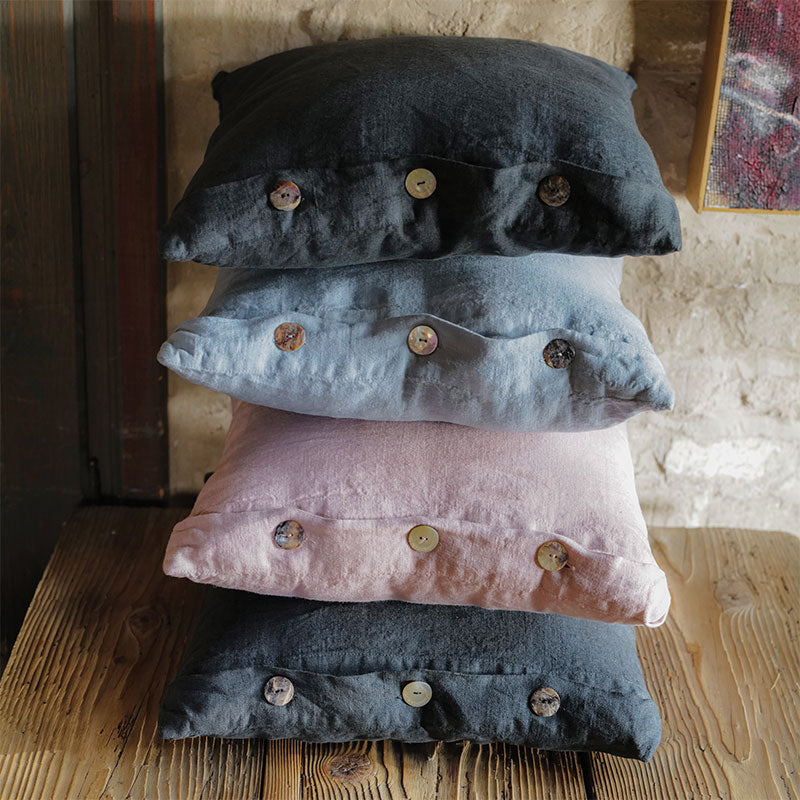 Pair of linen furnishing pillowcases with side buttons