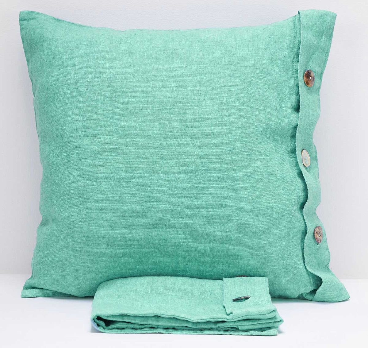 Pair of linen furnishing pillowcases with side buttons