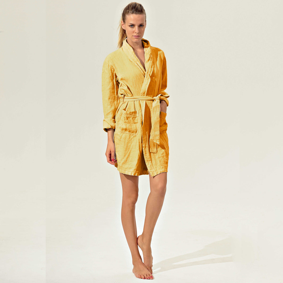 Unisex short shawl linen bathrobe 