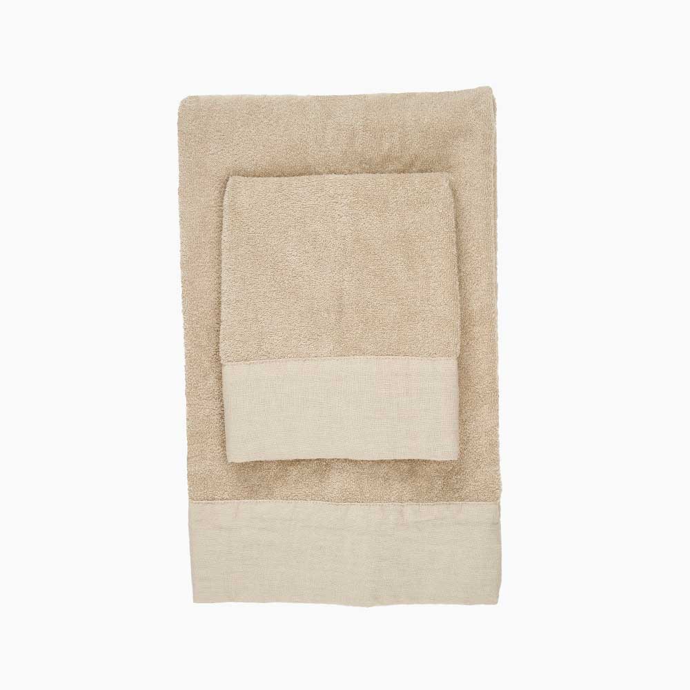 Terry bath towel set with linen edges