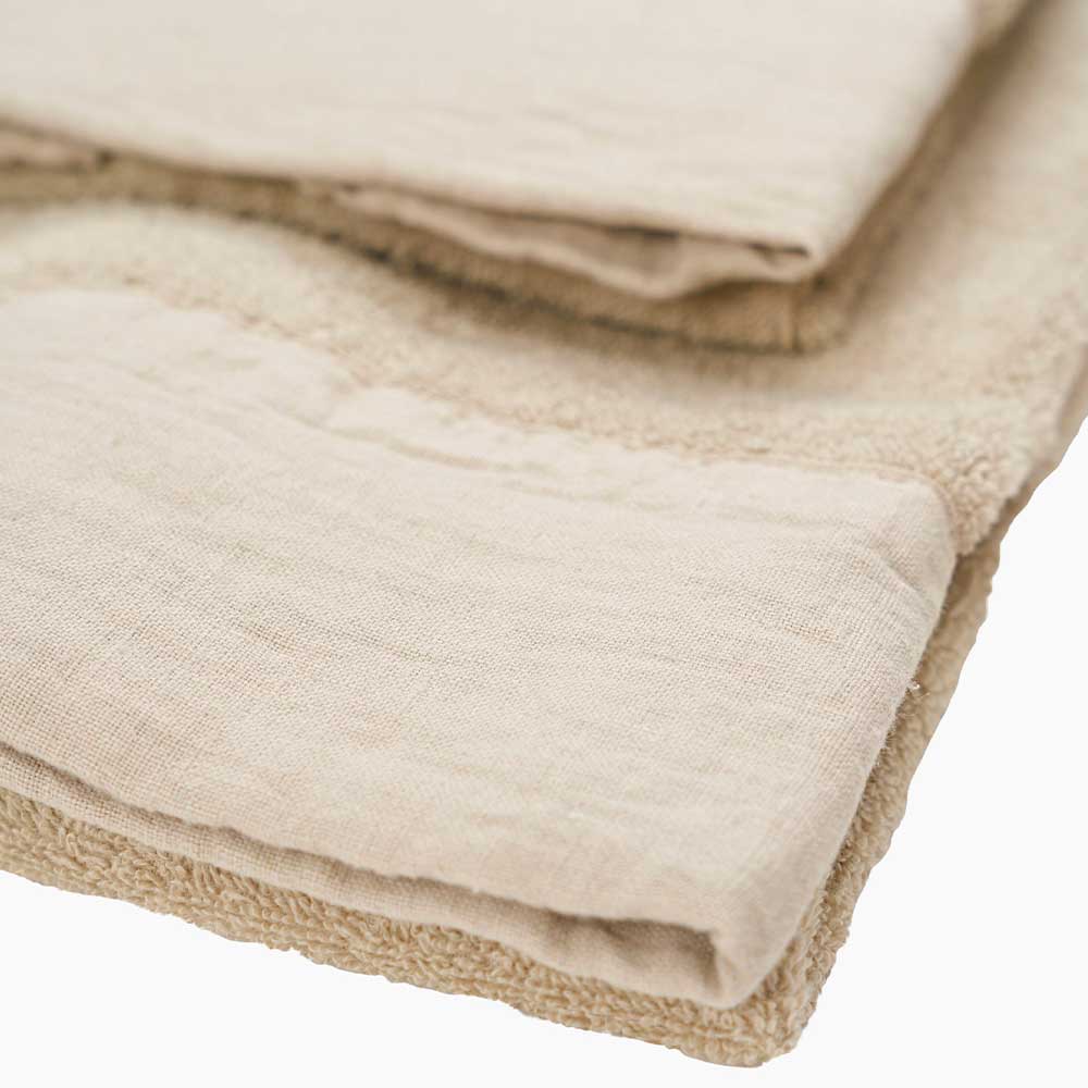 Terry bath towel set with linen edges
