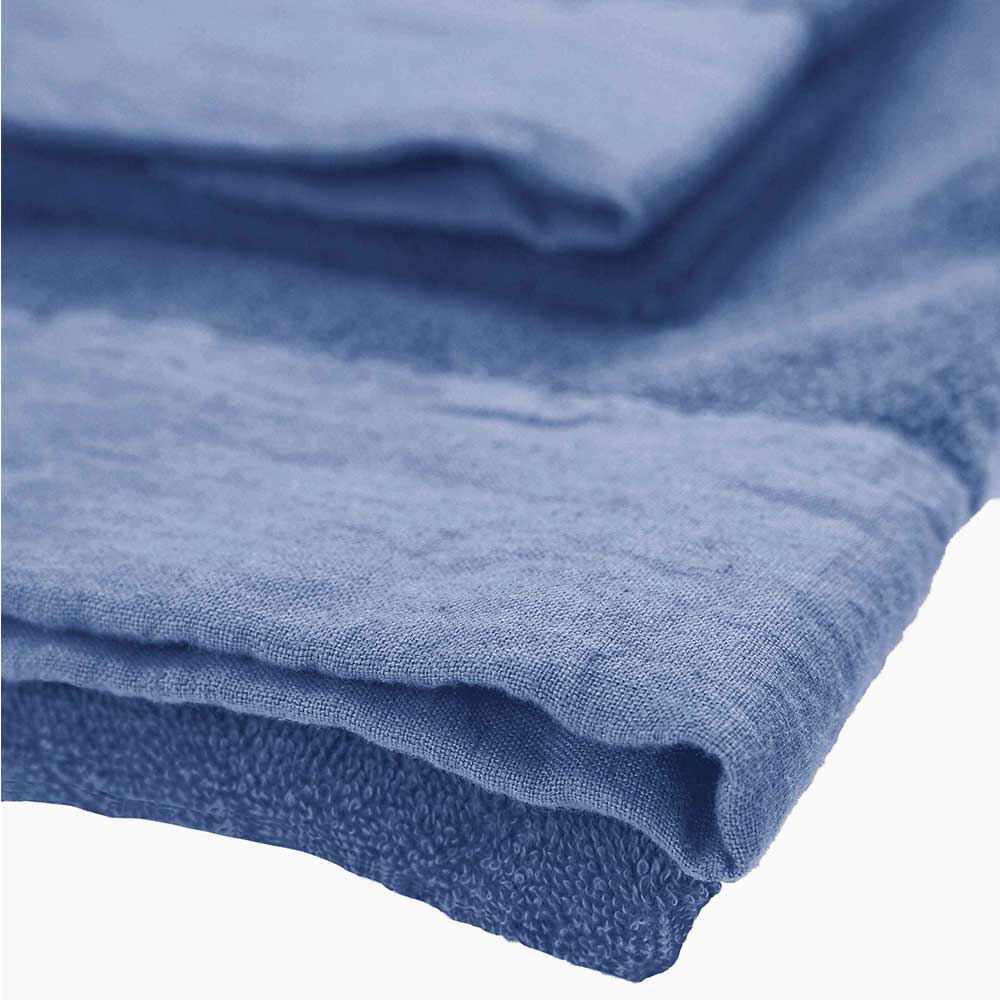 Terry bath towel set with linen edges