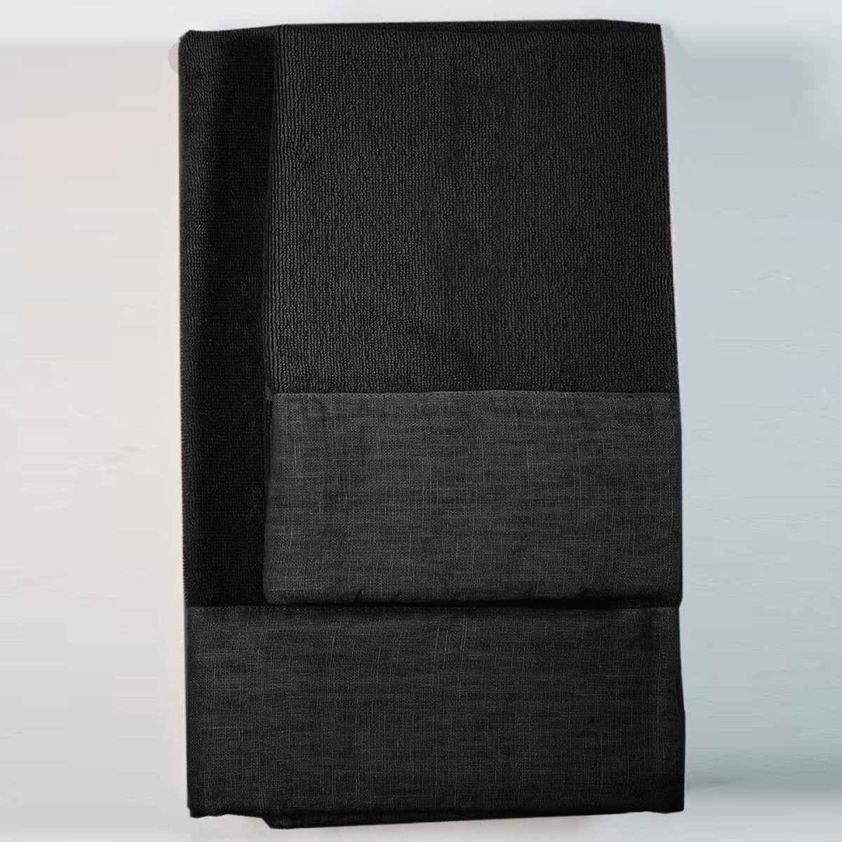 Terry bath towel set with linen edges