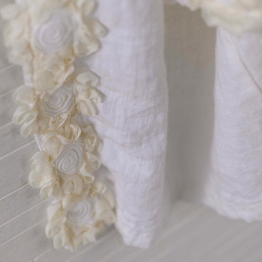 Peony embroidered linen towel set
