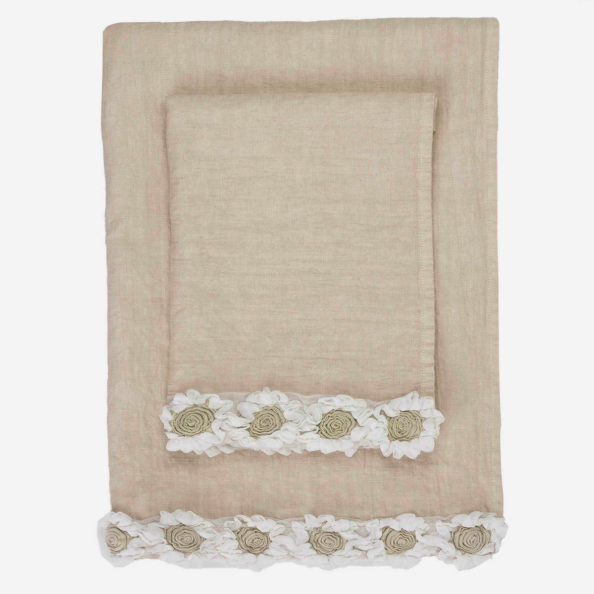 Peony embroidered linen towel set