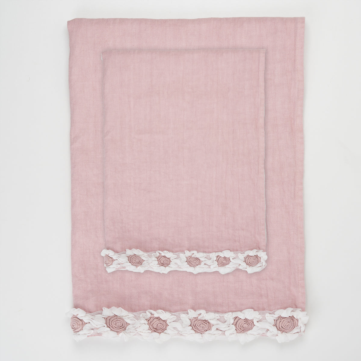 Peony embroidered linen towel set