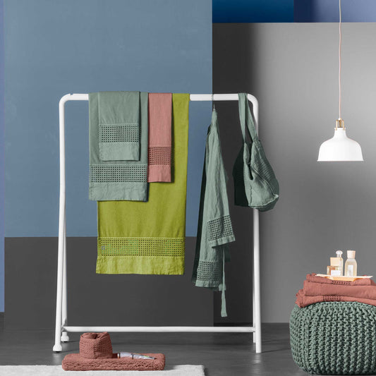 Terry shower towel with square embroidery * while stocks last