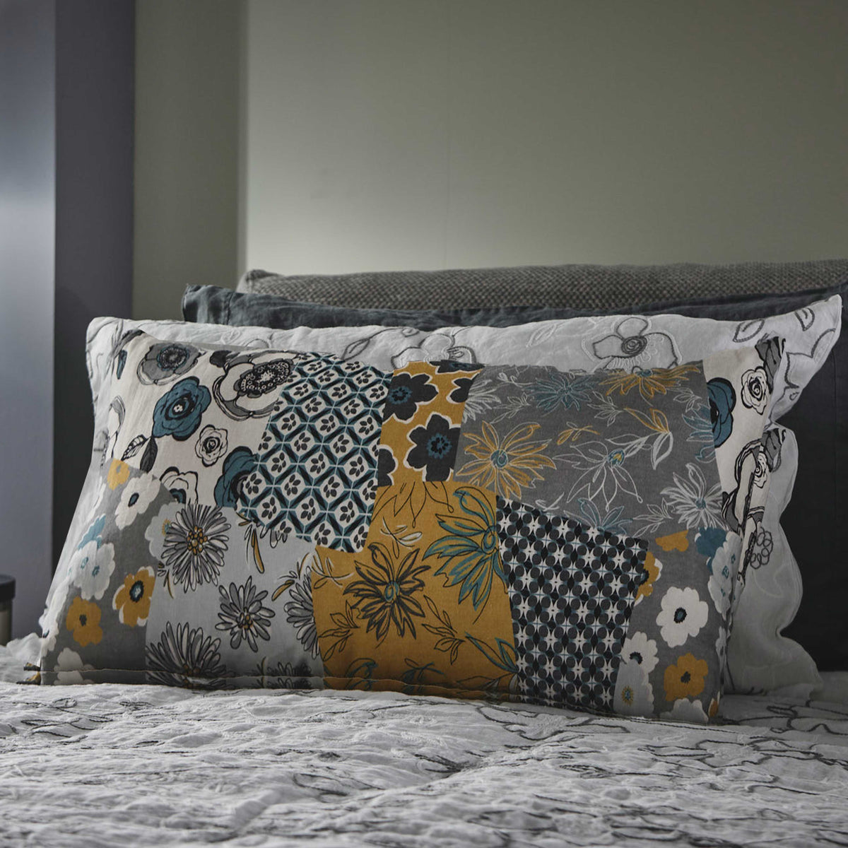 Coppia di federe da guanciale in lino stampa Patchwork