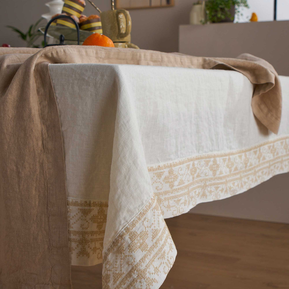 Tablecloth with cross stitch embroidery