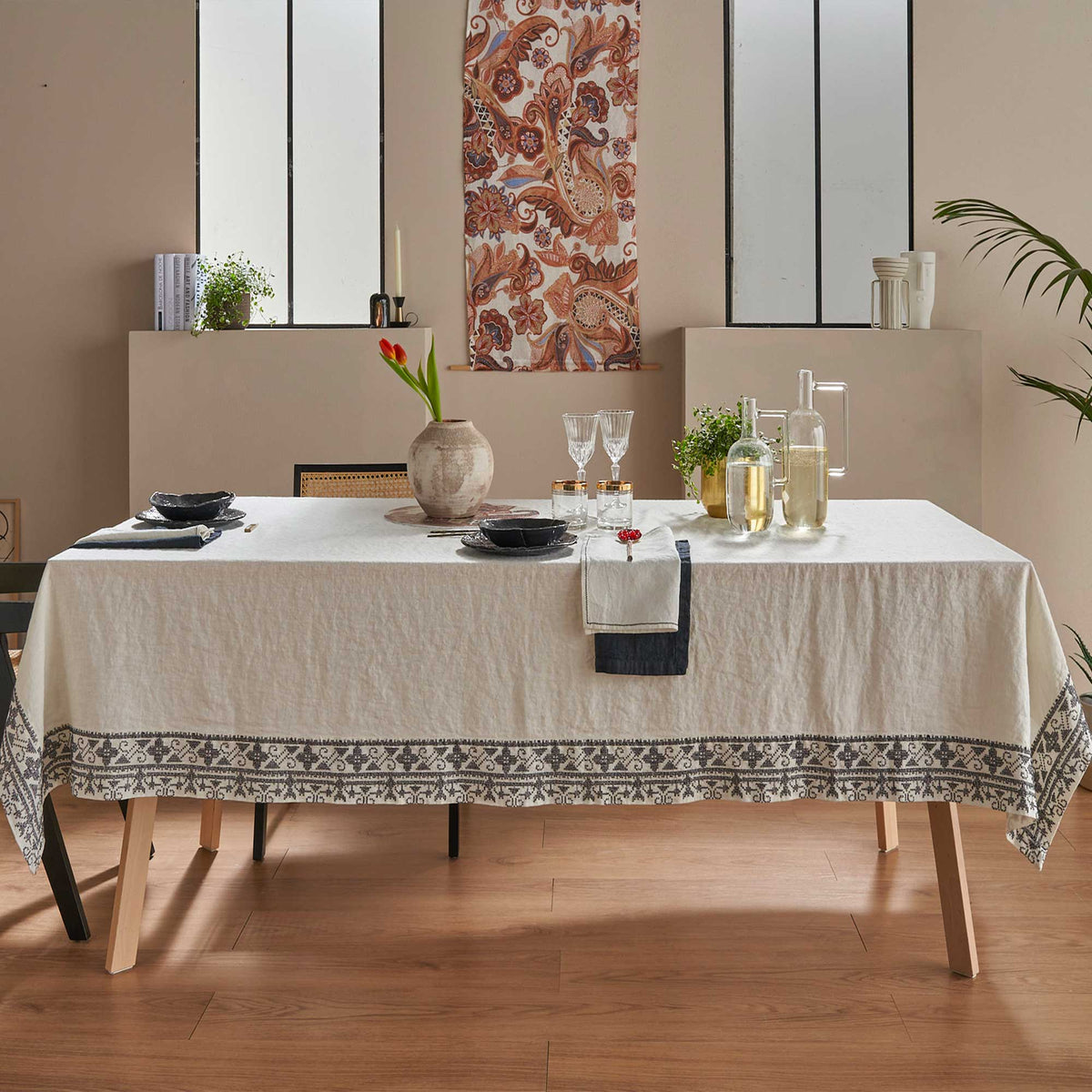 Tablecloth with cross stitch embroidery