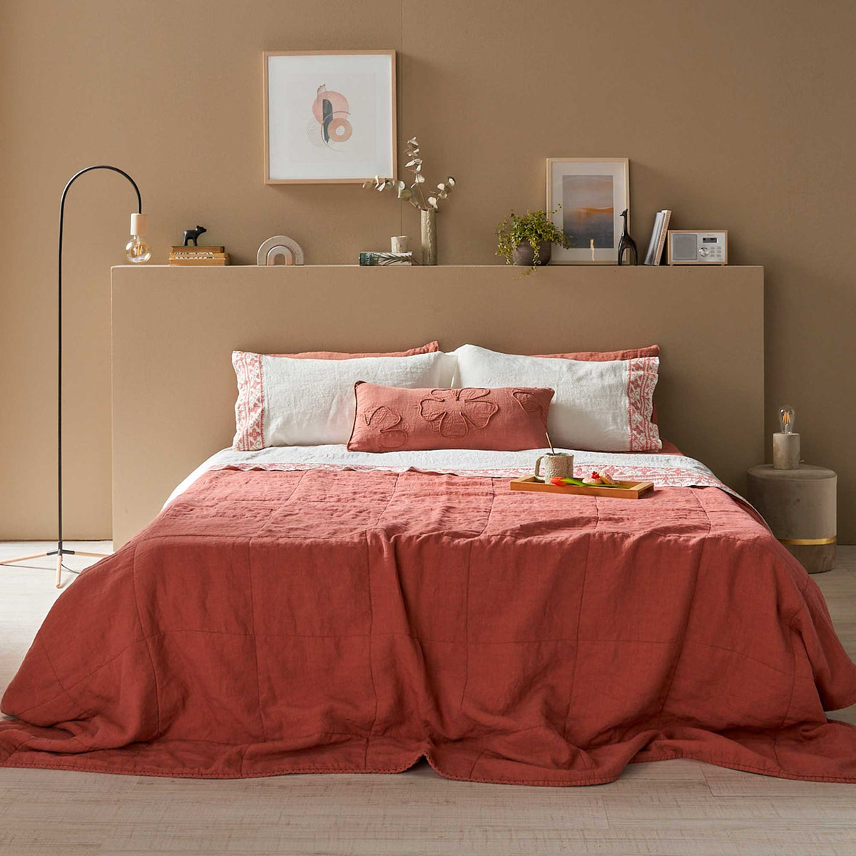 Sheet and pillowcase set with cross stitch embroidery