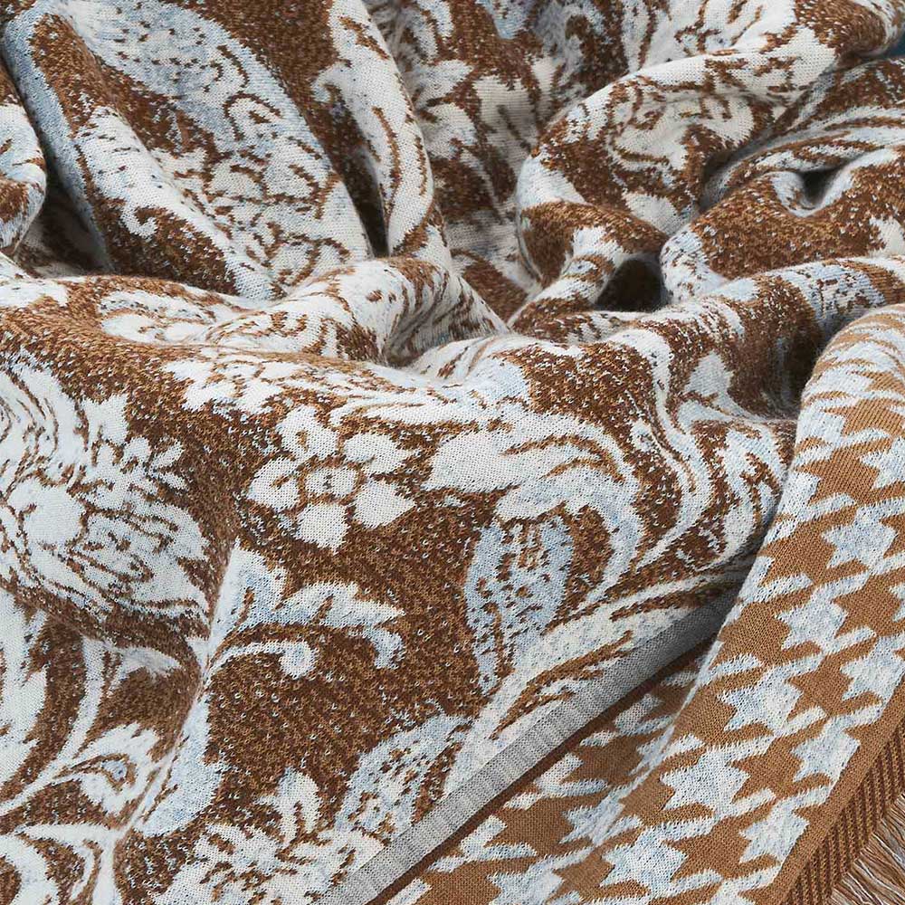 Plaid floral design with fringes
