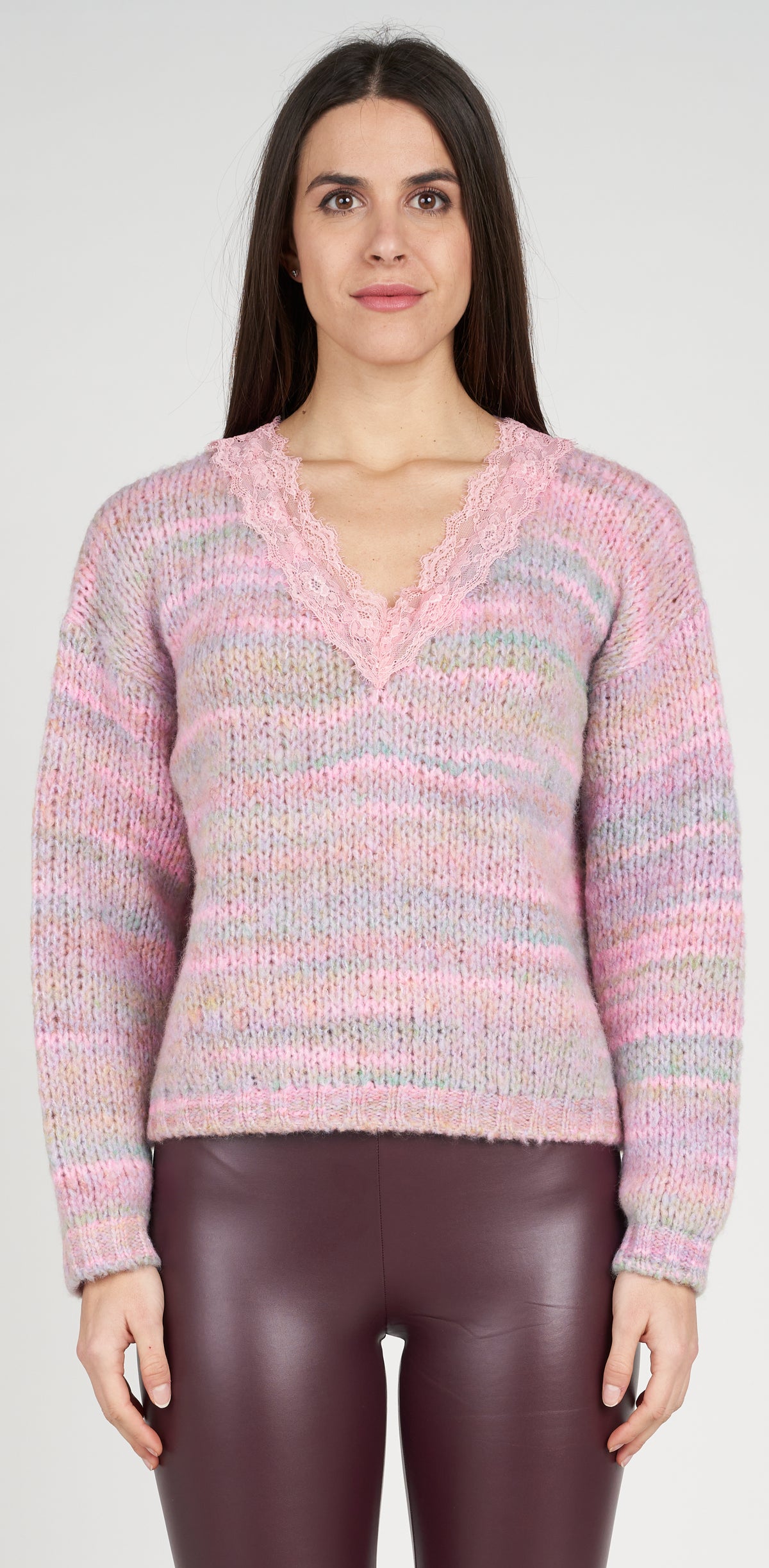 V-neck sweater in fancy yarn