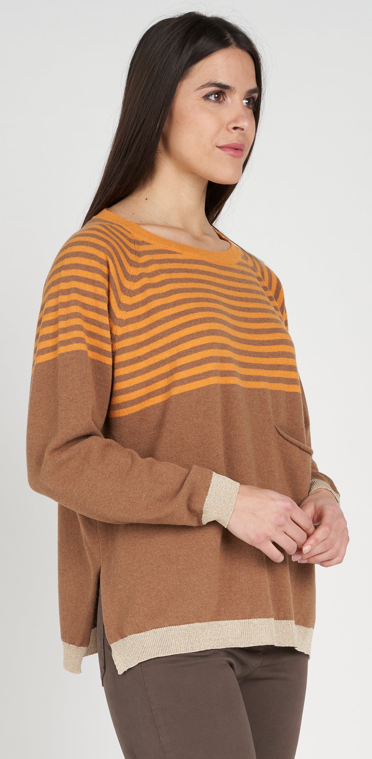 Crew neck jumper with lurex stripes