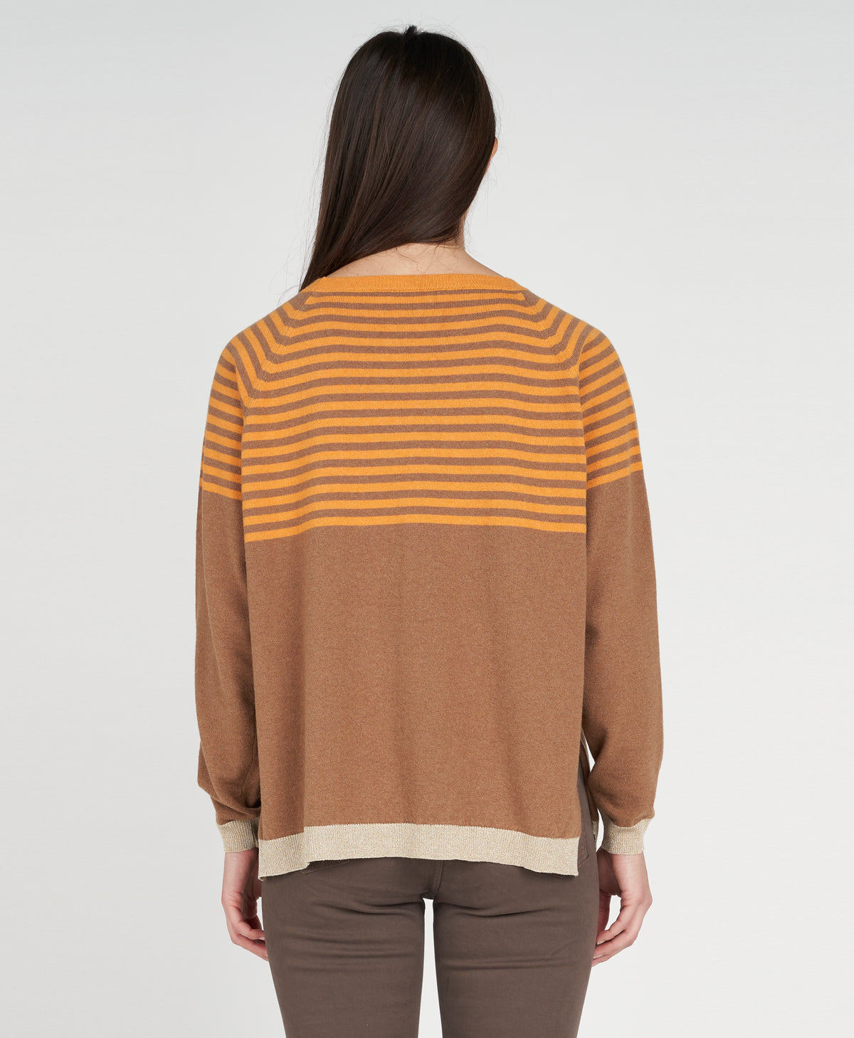Crew neck jumper with lurex stripes