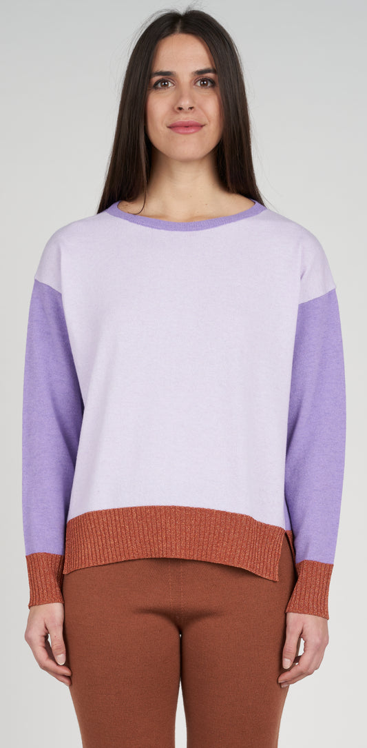 Maglia giro bicolor lurex bordo e polsi