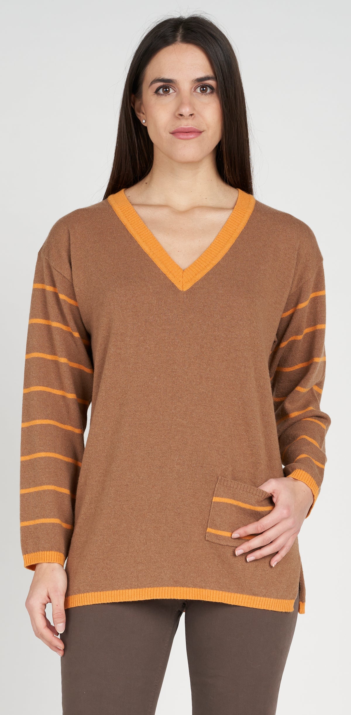 V-neck sweater with contrasting stripes