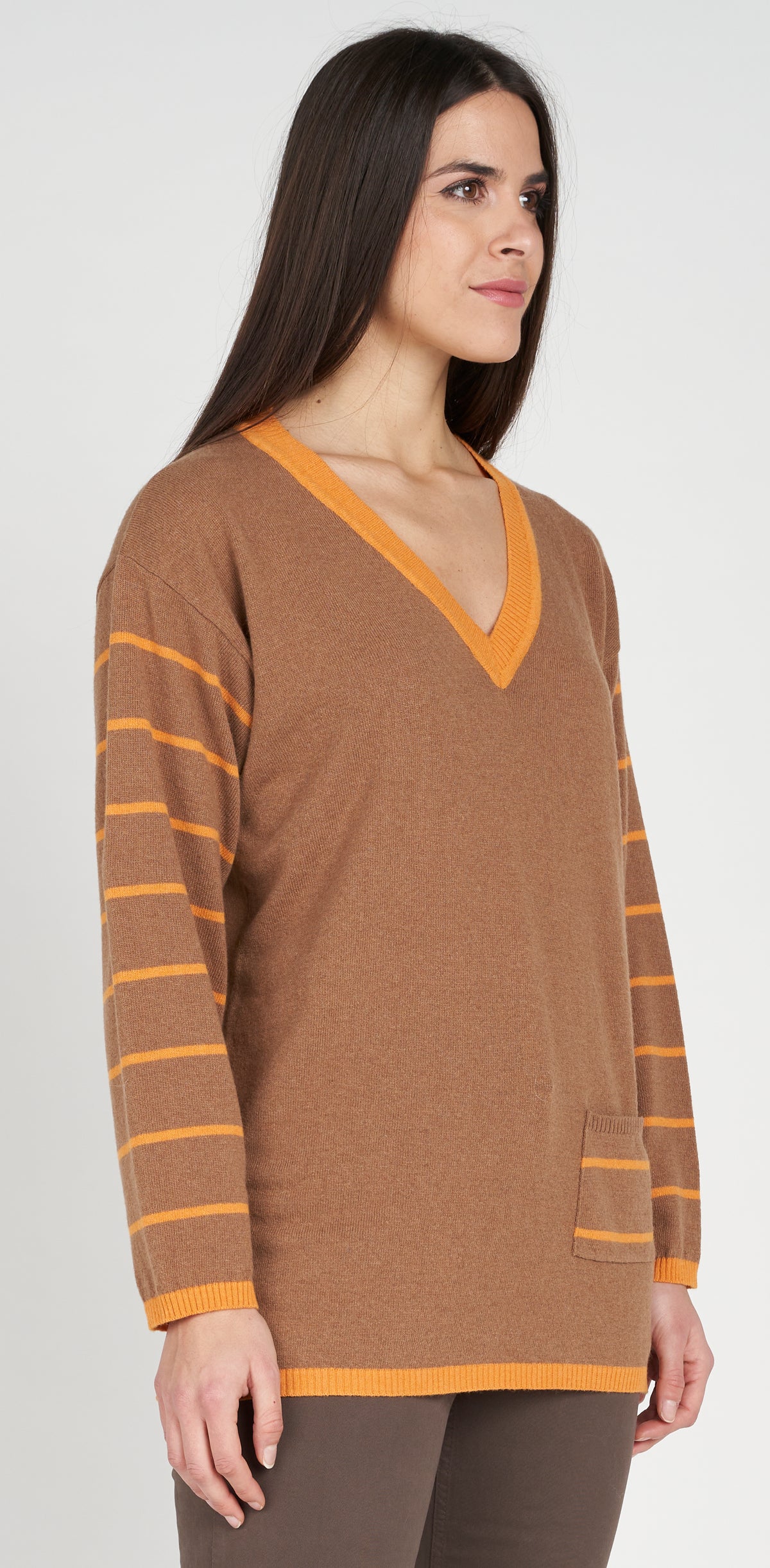 V-neck sweater with contrasting stripes