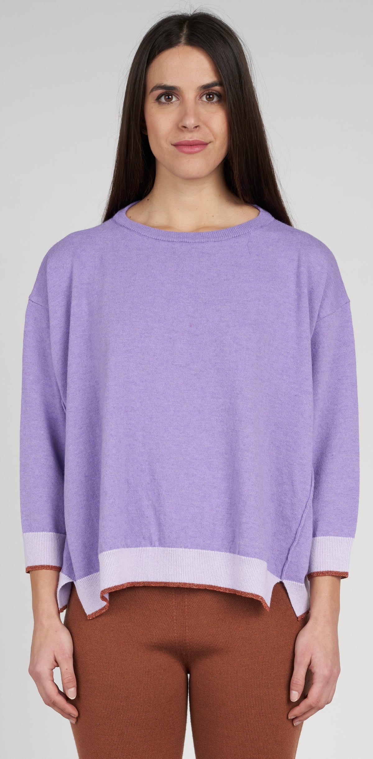 Crew neck boxy lurex jumper