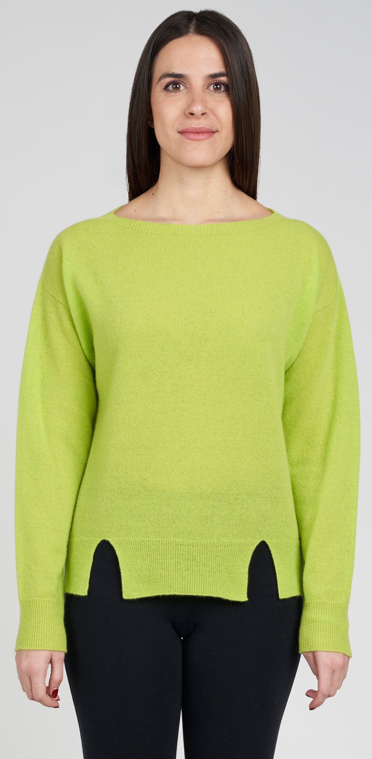 Boat neck top with front slits