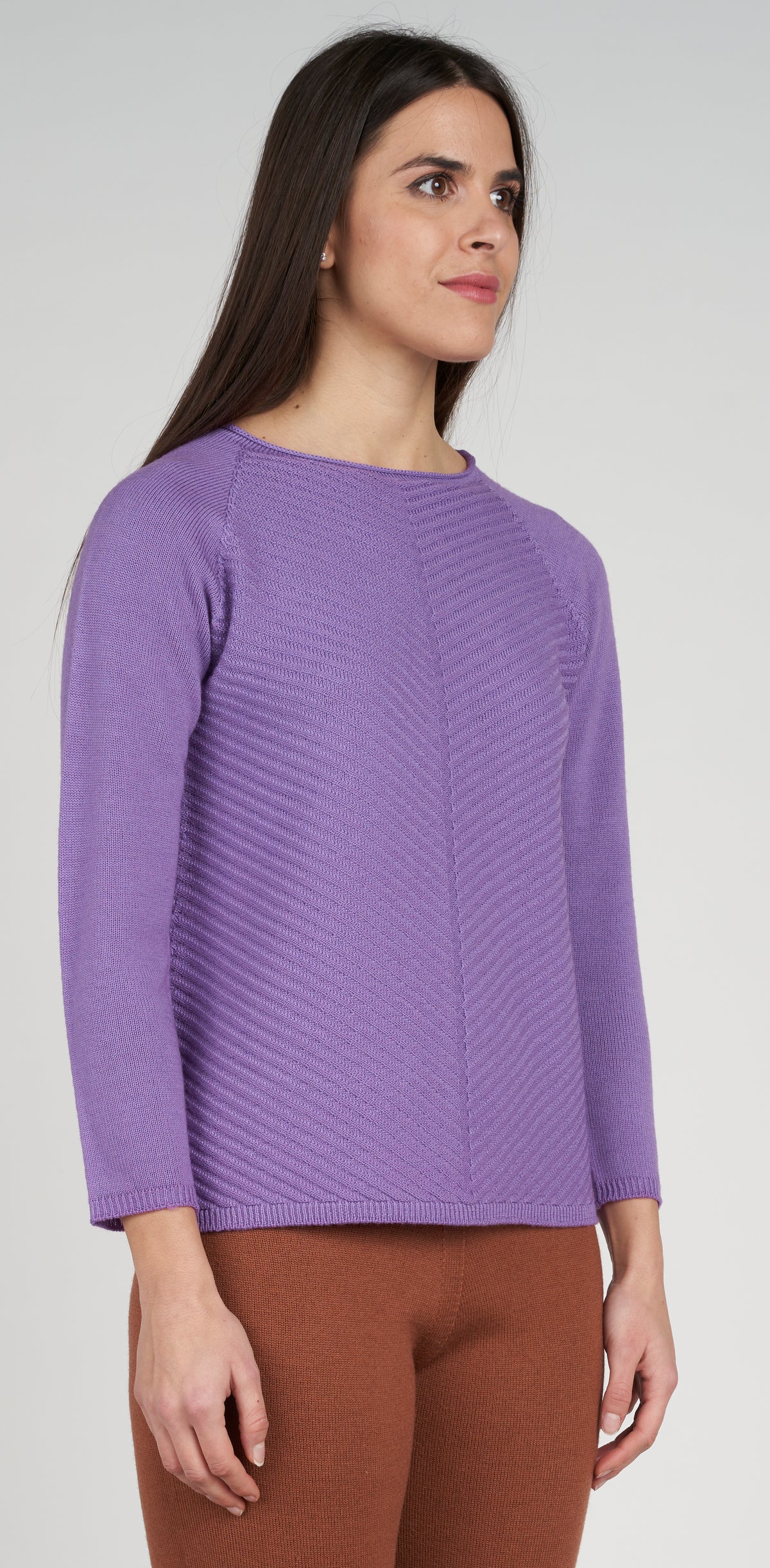 Boat neck ribbed front sweater