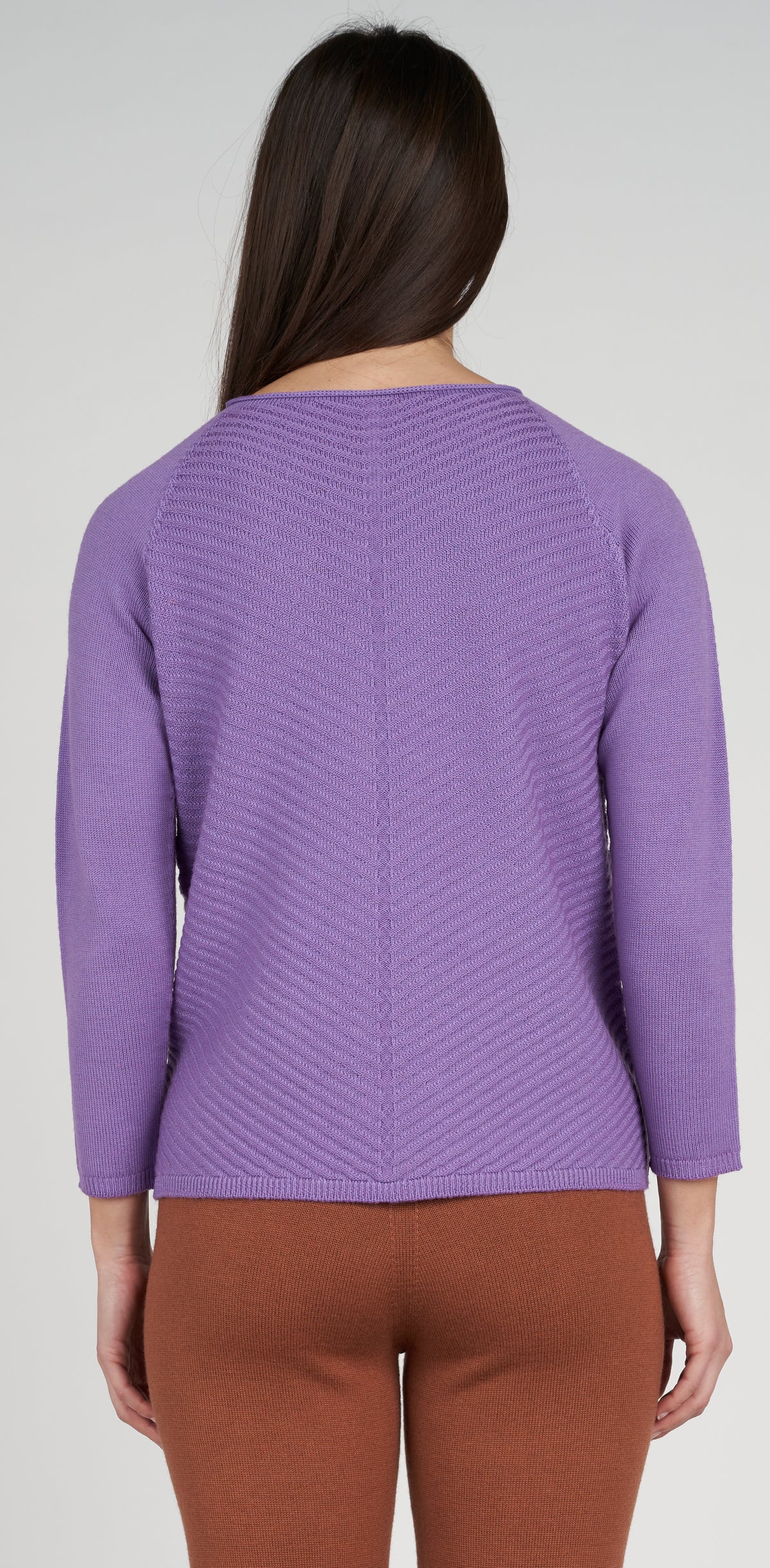 Boat neck ribbed front sweater