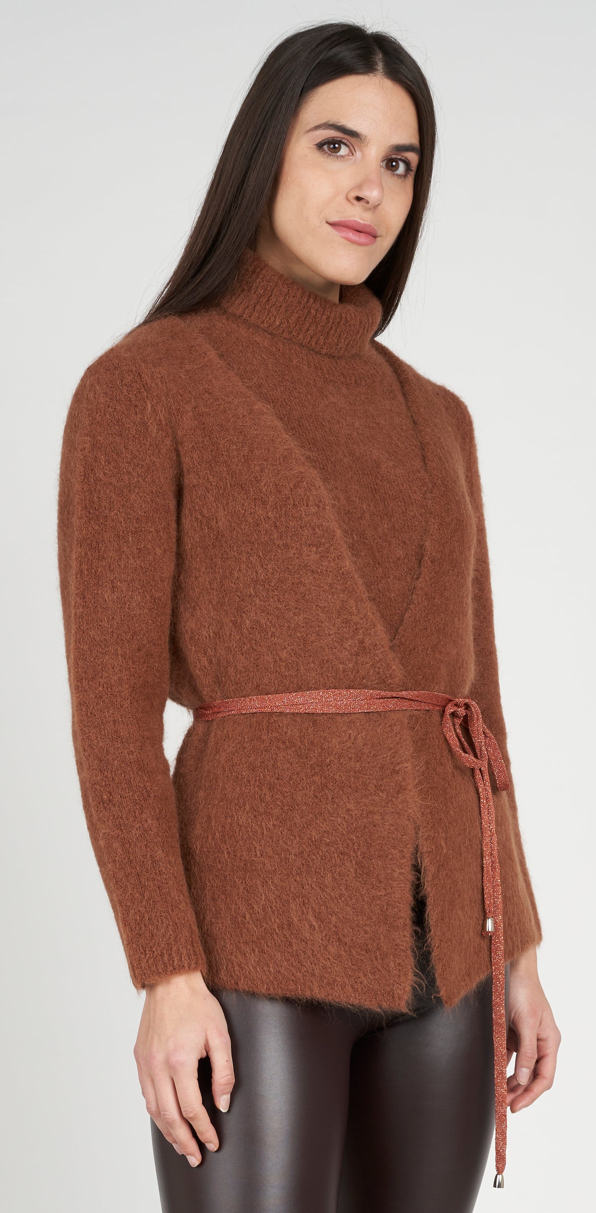 Alpaca cardigan with lurex belt included