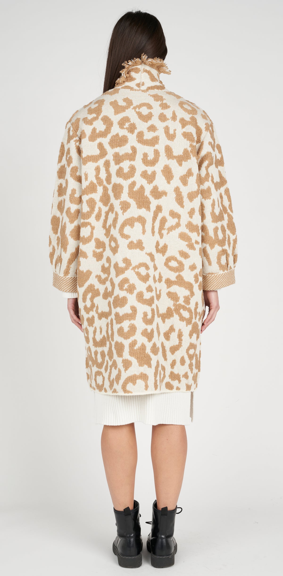 Fringed animal print coat