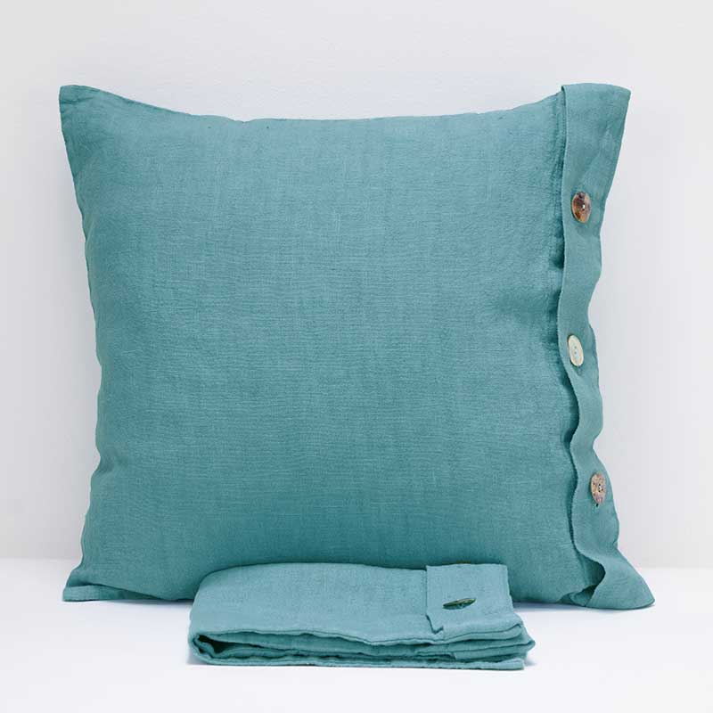 Pair of linen furnishing pillowcases with side buttons