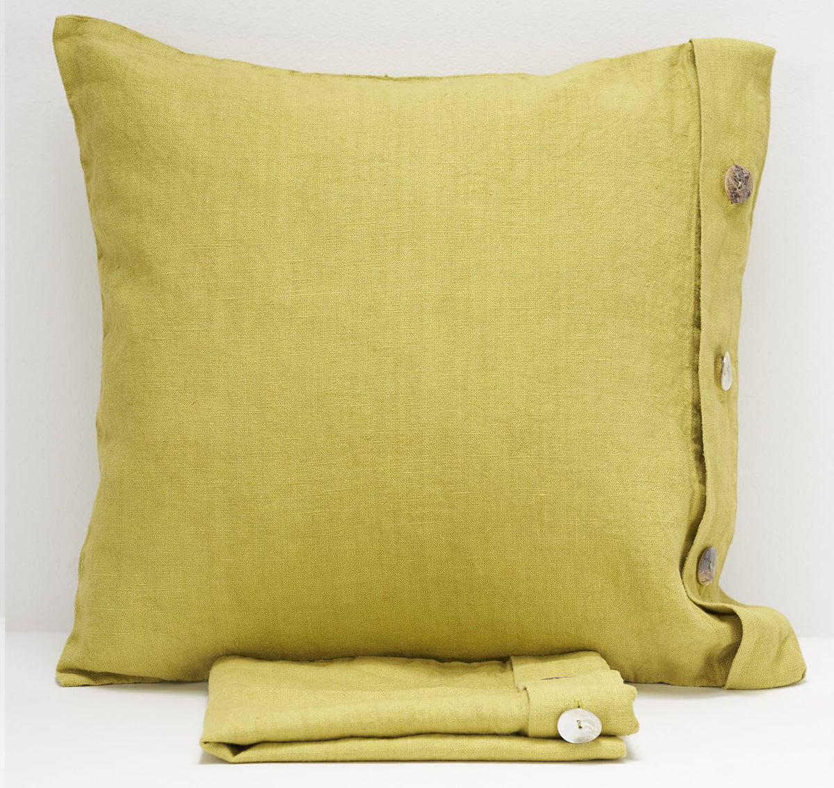 Pair of linen furnishing pillowcases with side buttons