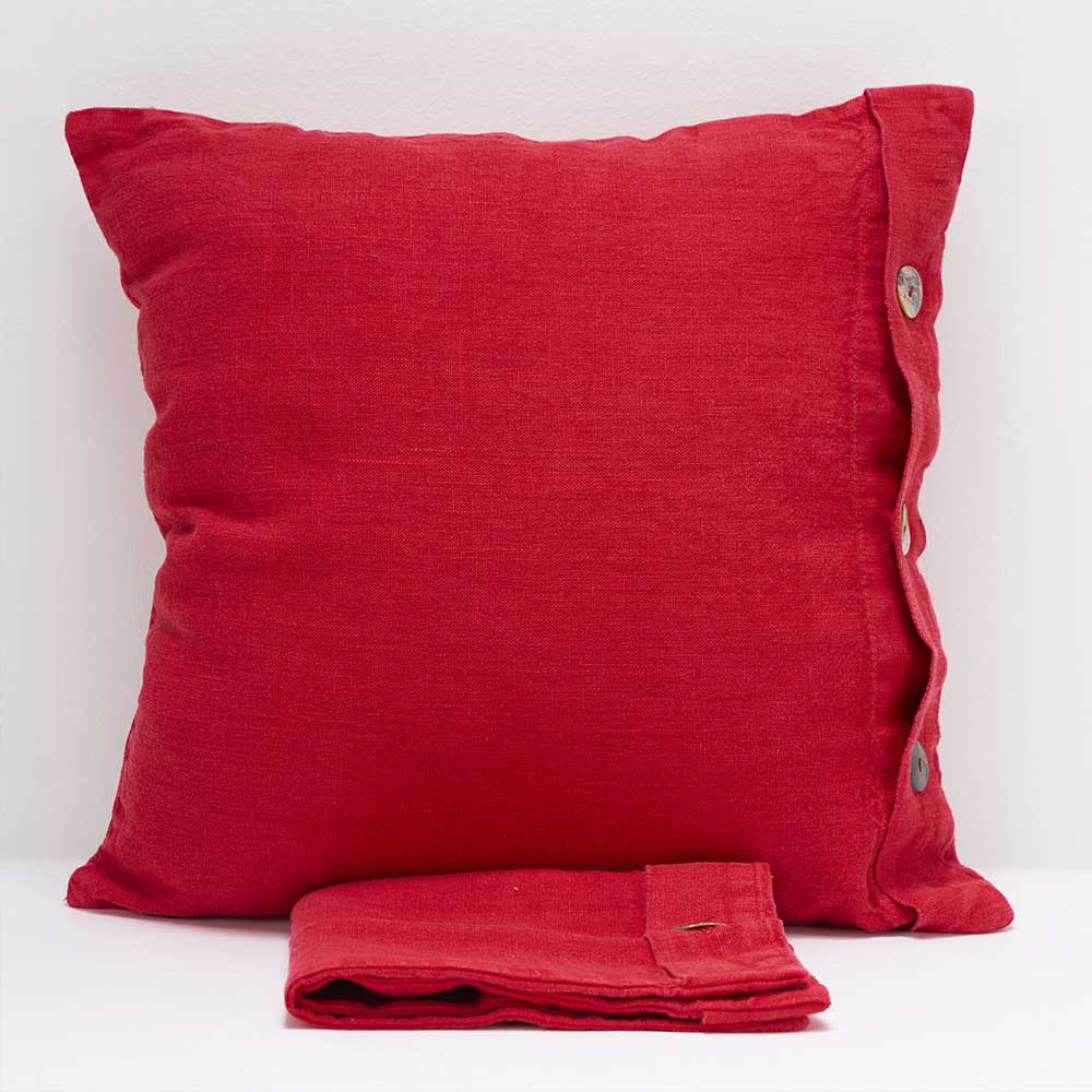 Pair of linen furnishing pillowcases with side buttons